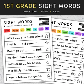 Sight Word Sentences, Fill in the Blanks, 1st Grade - SET 7 – sample page 2
