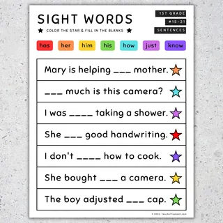Sight Word Sentences, Fill in the Blanks, 1st Grade - SET 7 – sample page 4