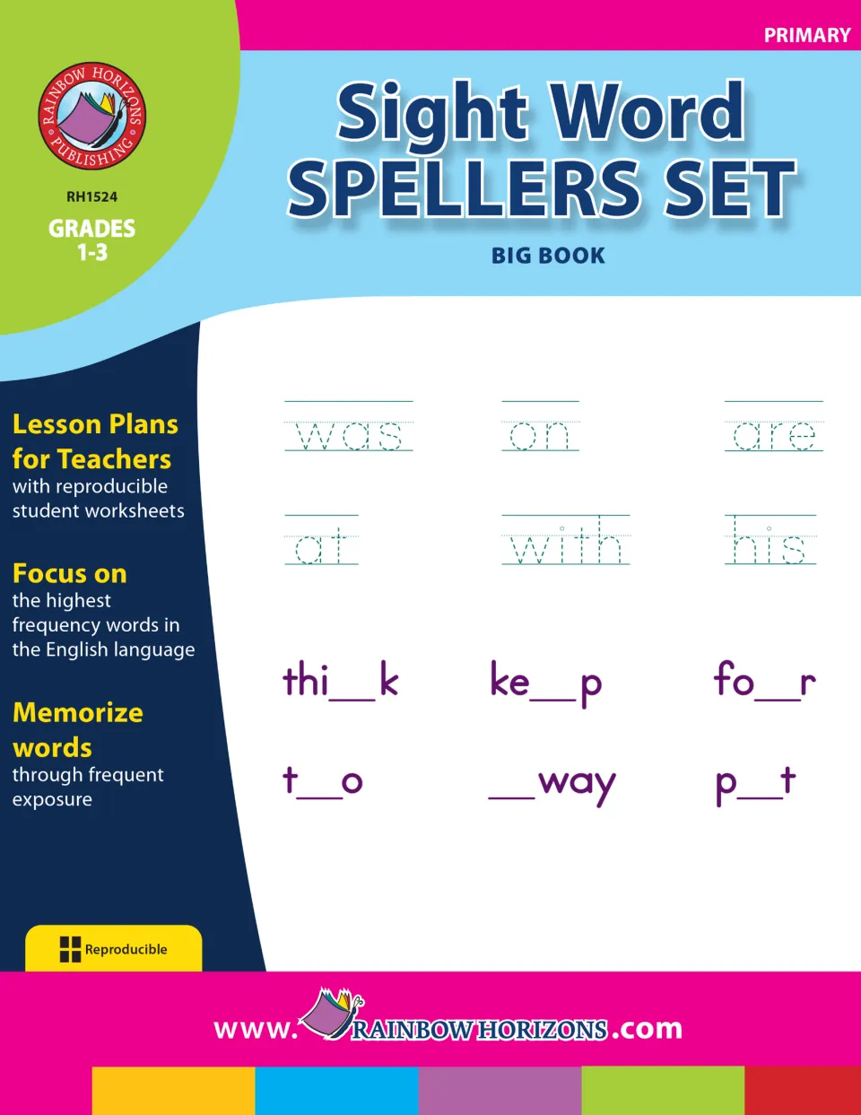 Sight Word Spellers Set - Big Book cover for grades 1–3, showing word tracing and missing-letter practice