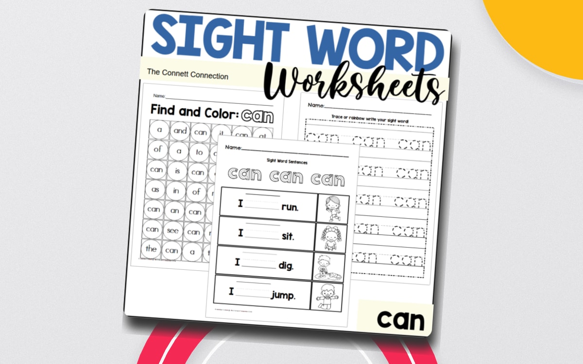 Sight Word Worksheets: can preview: A cut-and-glue sentence-building page