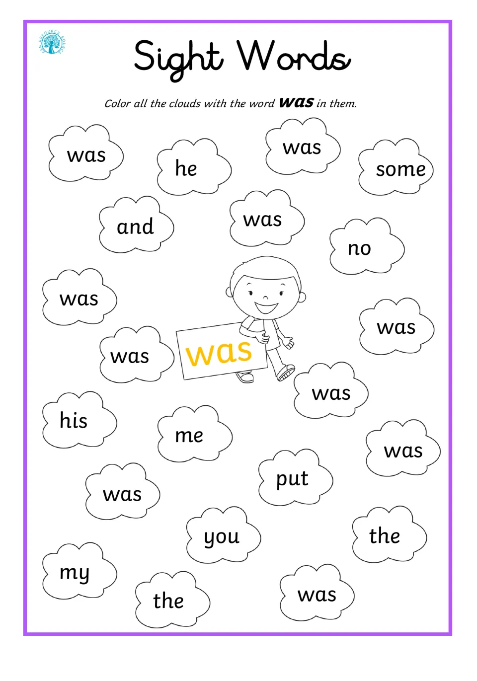 Sight word was: students color each was cloud and skip he, some, and, no, his, me, put, you, the and my