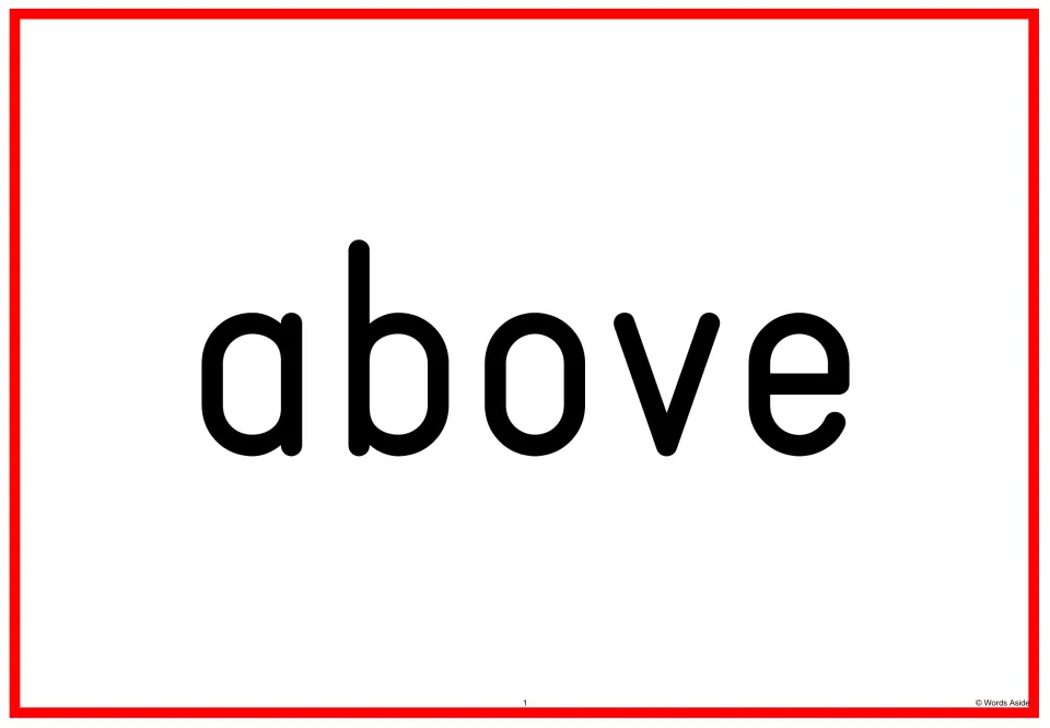 Sight word flashcard 1 in the Fry 201–300 set, showing the word “above” in lowercase for reading practice.