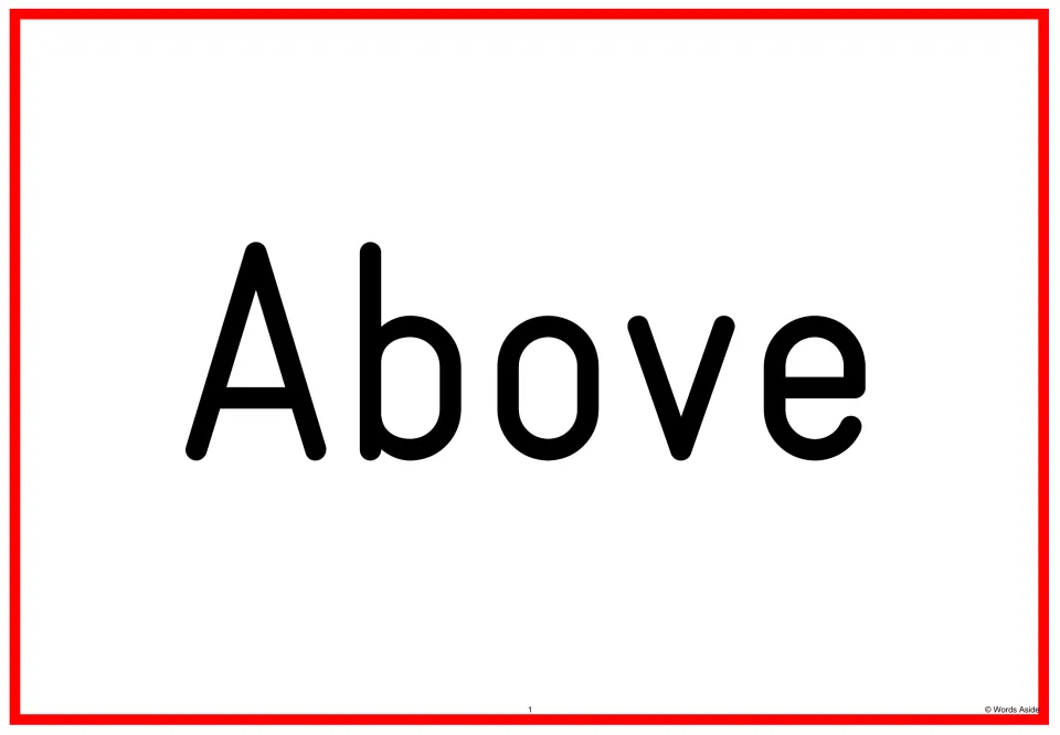 Sight word flashcard 1 displays the word “Above” as a full-page card in the Fry sight words 201–300 set.