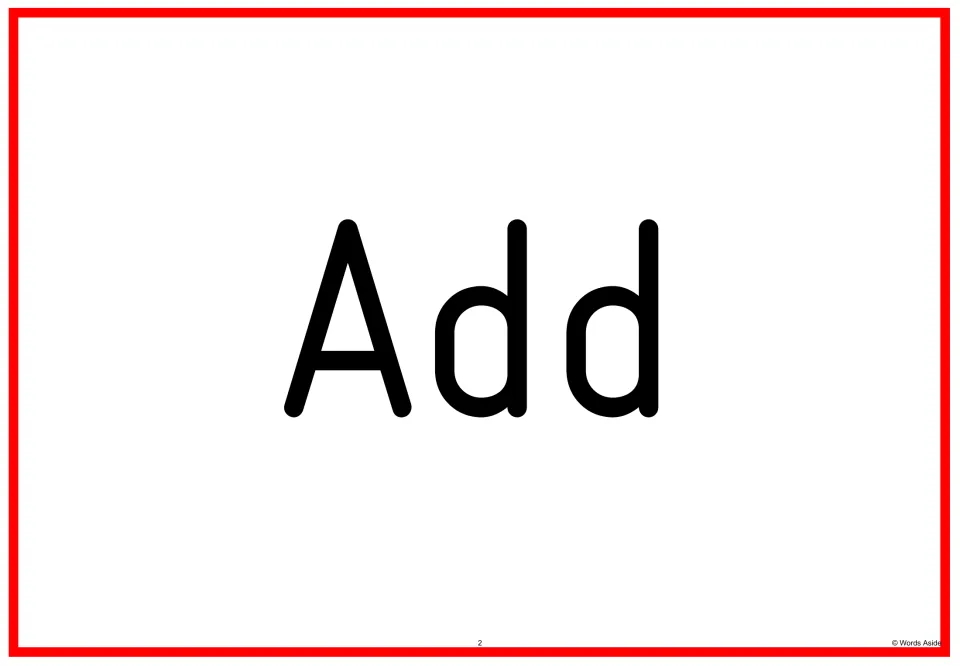 Sight word flashcard 2 displays the word “Add” as a full-page card in the Fry sight words 201–300 set.