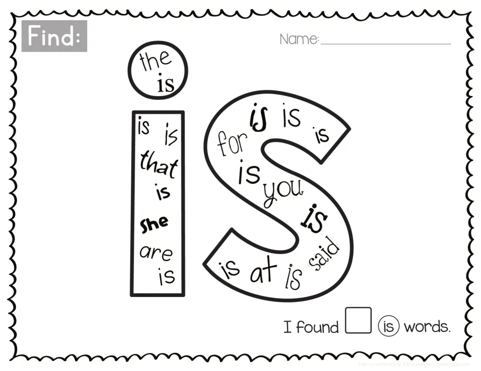 Sight word is: students hunt for is among the, that, she, are, for, you, at and said in the big letters and record a total