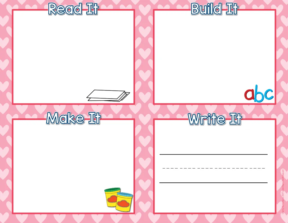 Valentine's sight word mat: Read It (word card), Build It (letters), Make It (play dough) and Write It