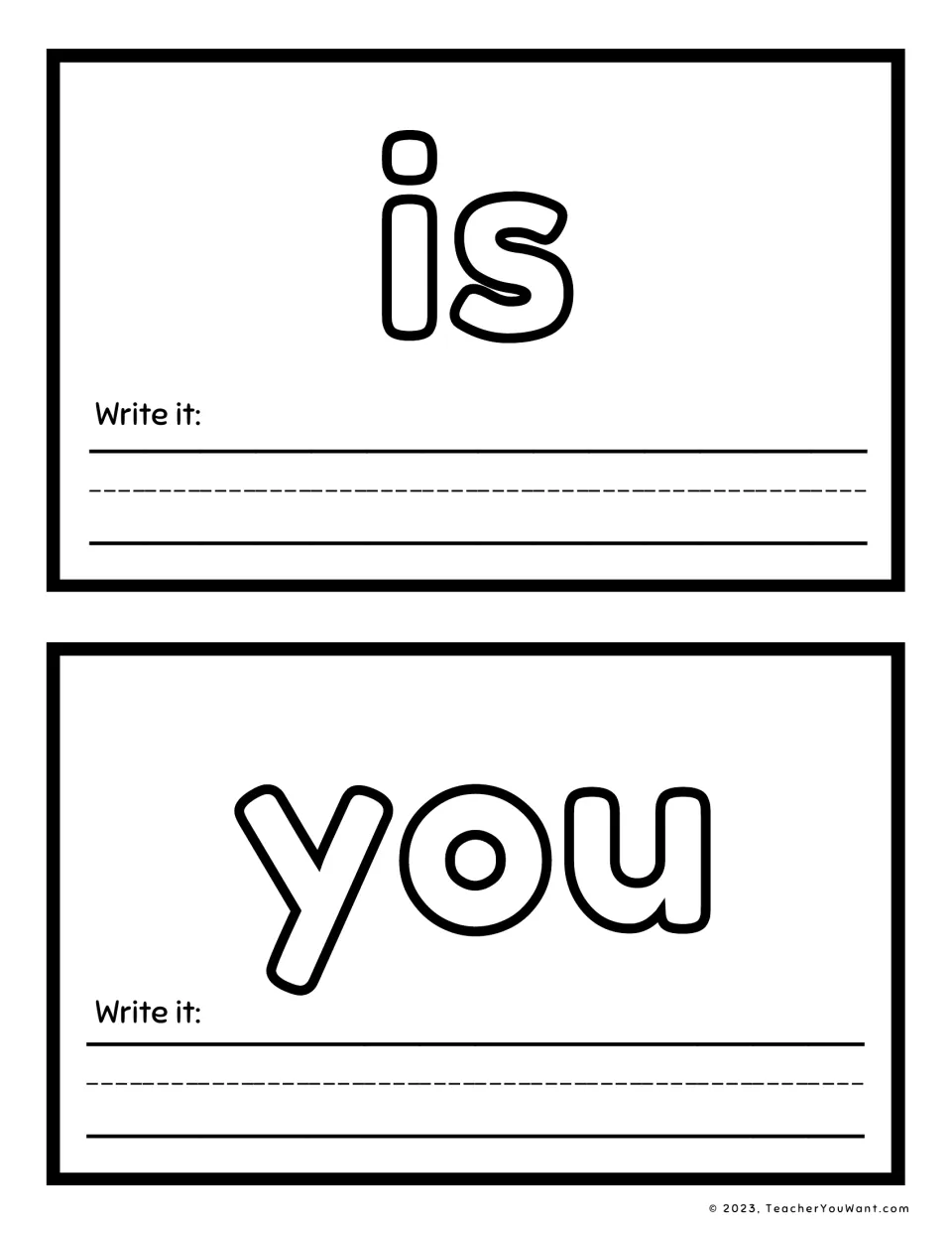 Sight words 'is' and 'you': students cover the outlined letters with playdough and practise writing each word