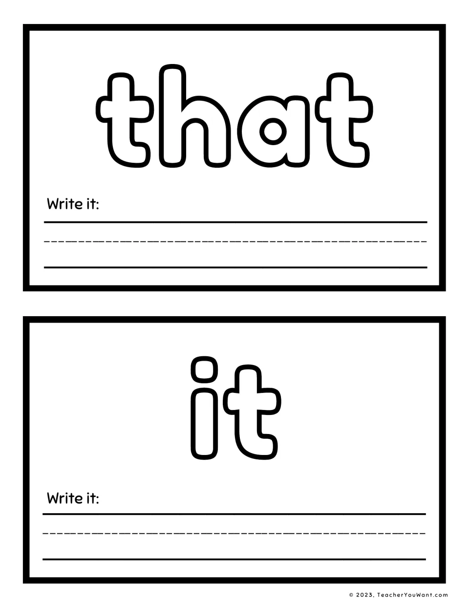 Sight words 'that' and 'it': students press playdough into each outlined word and copy the word in their own writing