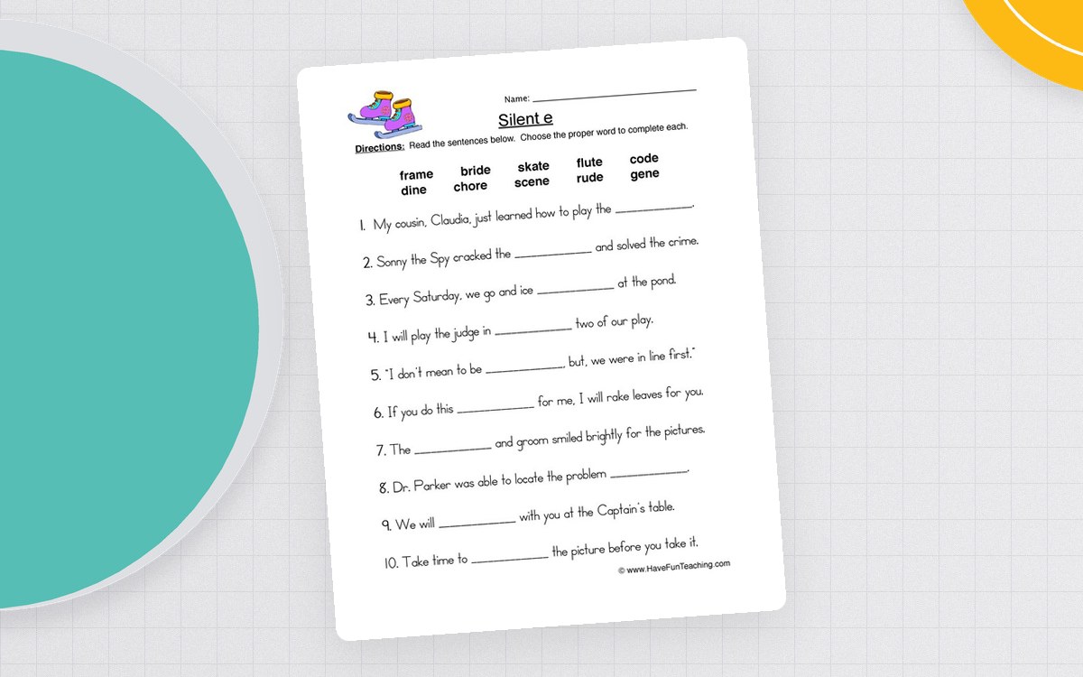 Silent E Fill in the Blanks Worksheet preview: Ten silent-e word-bank choices