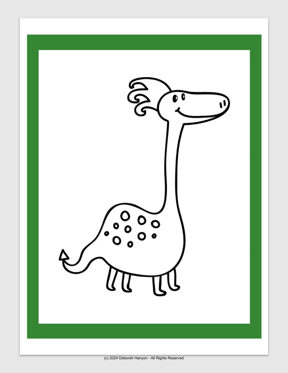 Dragon coloring poster featuring the second design alone: a smiling dragon with a long neck and spotted body