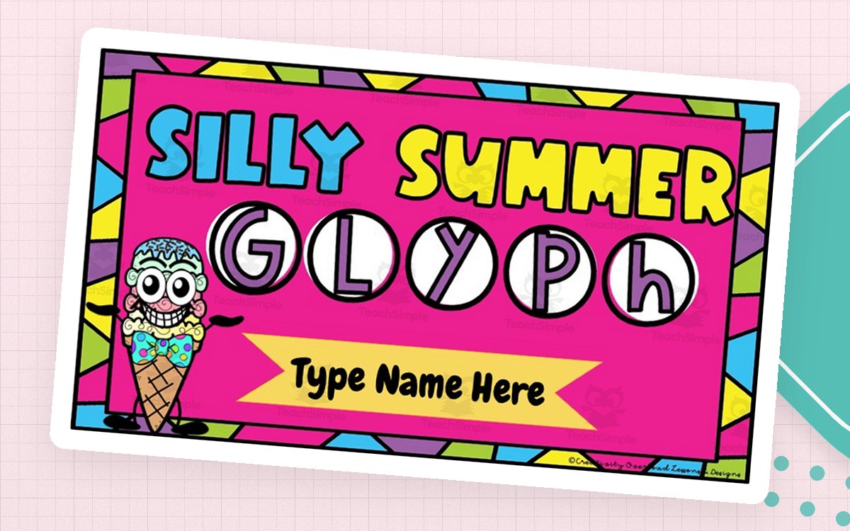 Silly Summer Glyph cover with a fill-in name line and colorful summer lettering.
