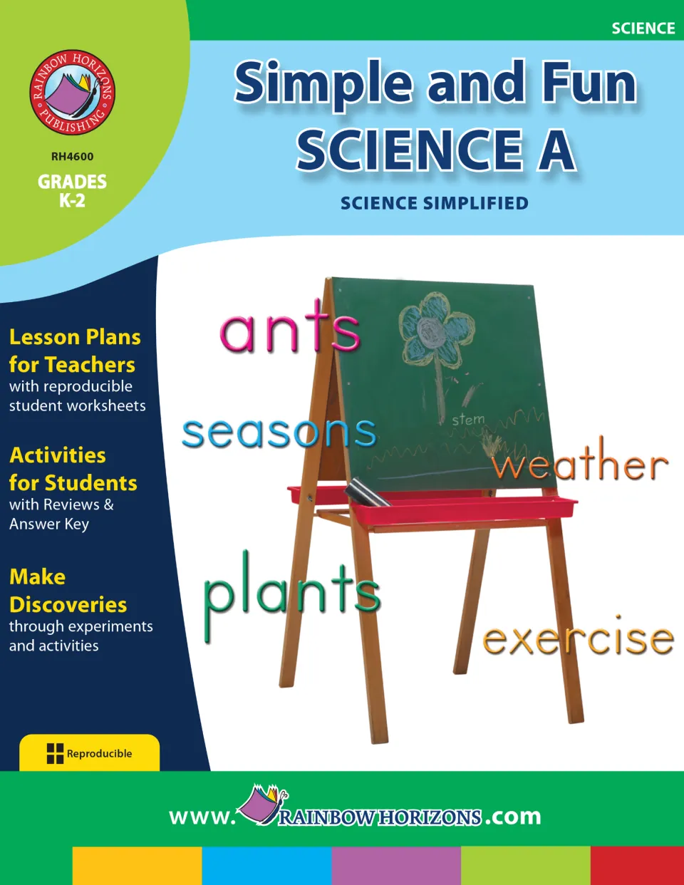 Simple and Fun Science A cover, Grades K-2: lesson plans, student worksheets and answer key on ants, plants and weather