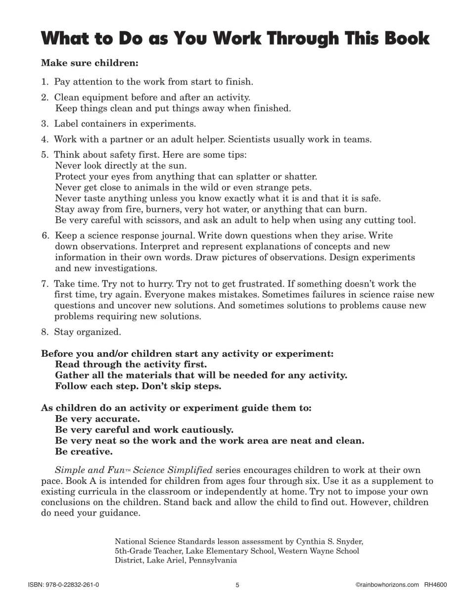 What to Do as You Work Through This Book: eight habits for children, safety tips and steps before and during experiments