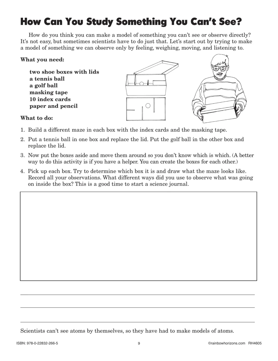 Science investigation uses hidden shoebox mazes and balls to practice indirect observation and model making