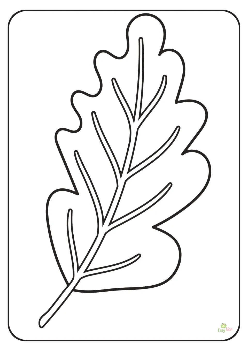 Leaf coloring page in the nature printable set, featuring one large leaf with rounded lobes and branching veins.