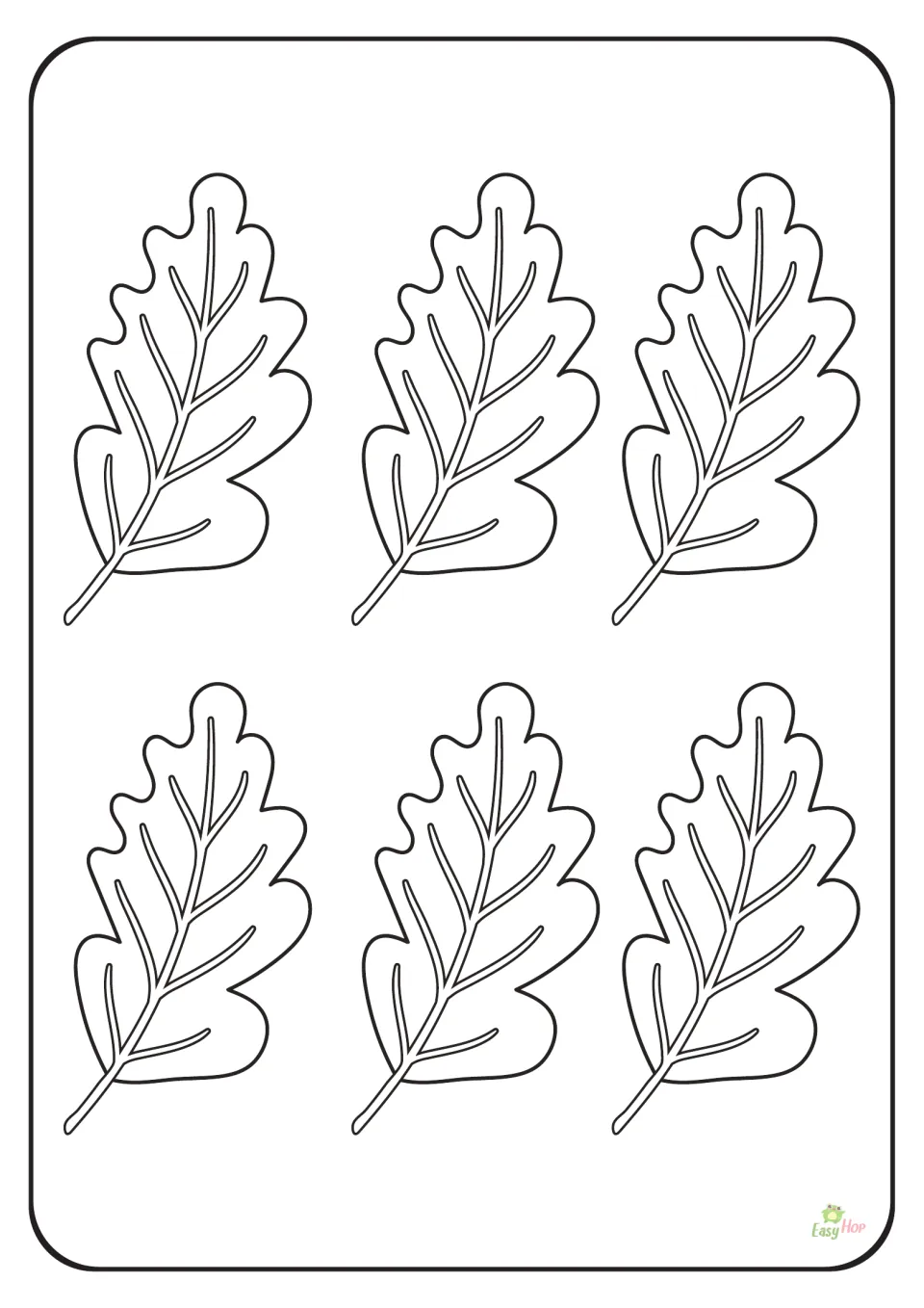 Leaf template page in the nature printable set, featuring six small leaves with veins for cutting and tracing.
