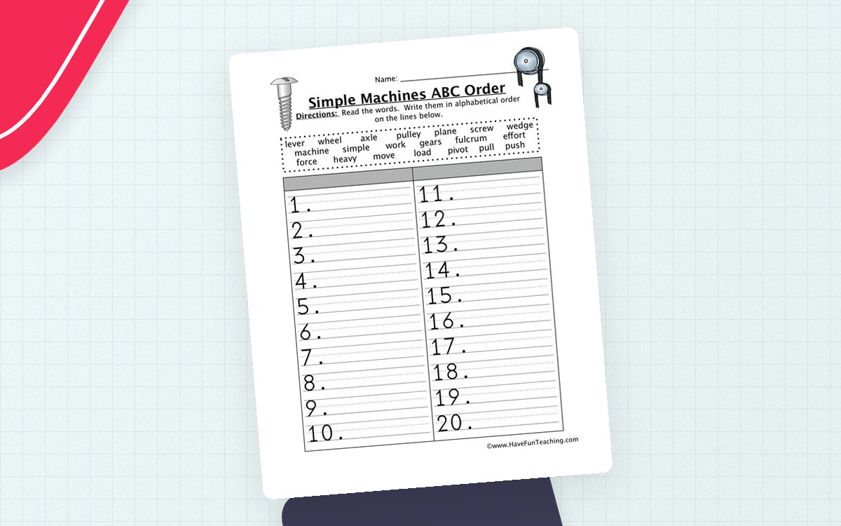Simple Machine ABC Order Worksheet teaching resource preview
