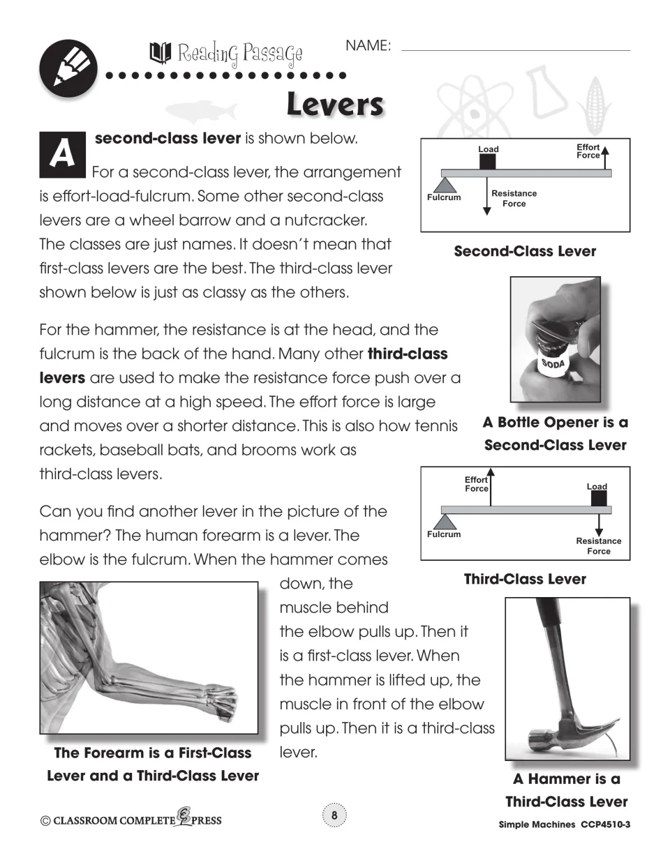 Lever passage part 2: second- and third-class levers with diagrams, a bottle opener, a hammer and the forearm
