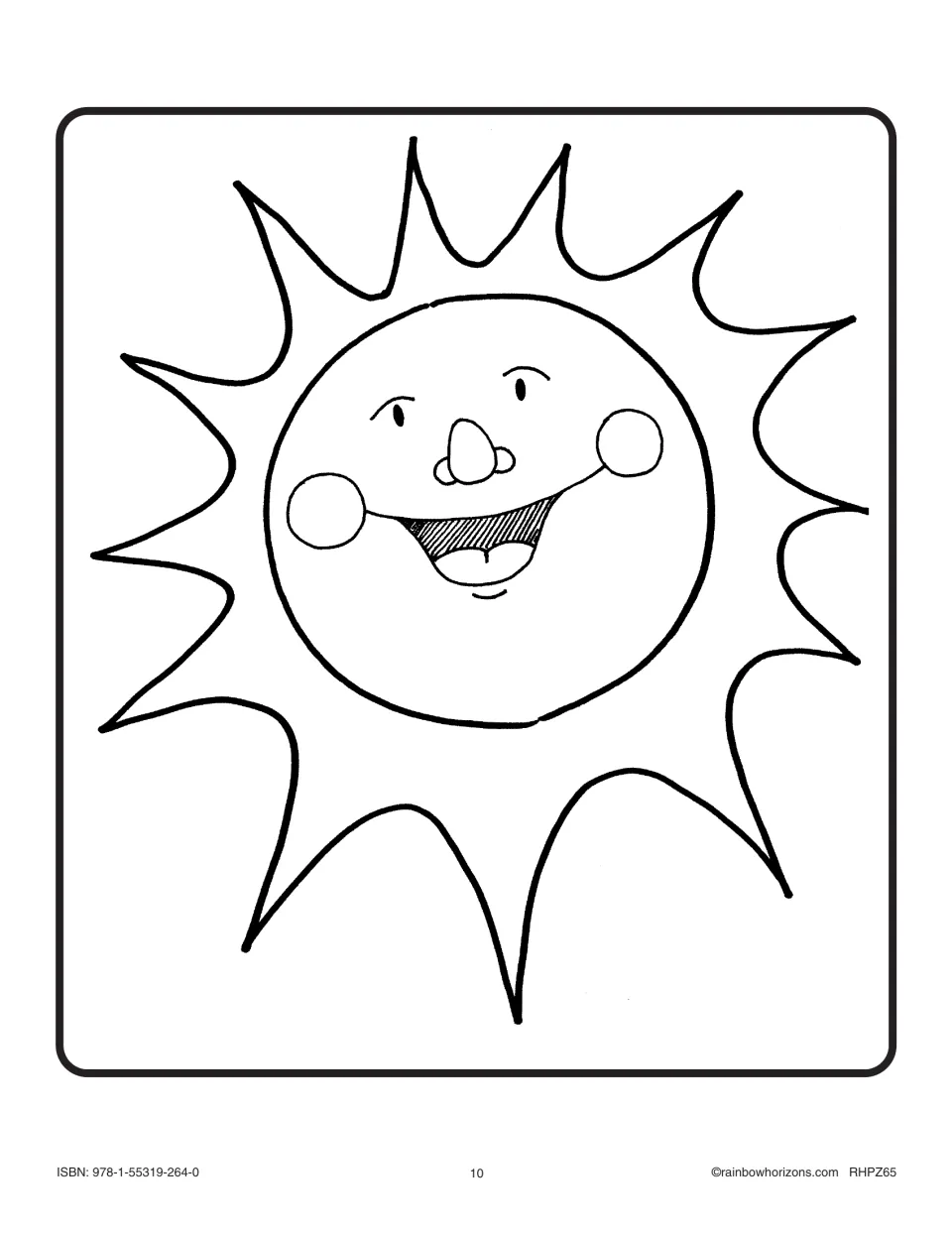 Big Book picture to color: a big smiling sun with pointed rays, part of the 'Today it is Spring' story