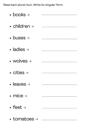 singular and plural nouns worksheet grade 5 with answers – sample page 2