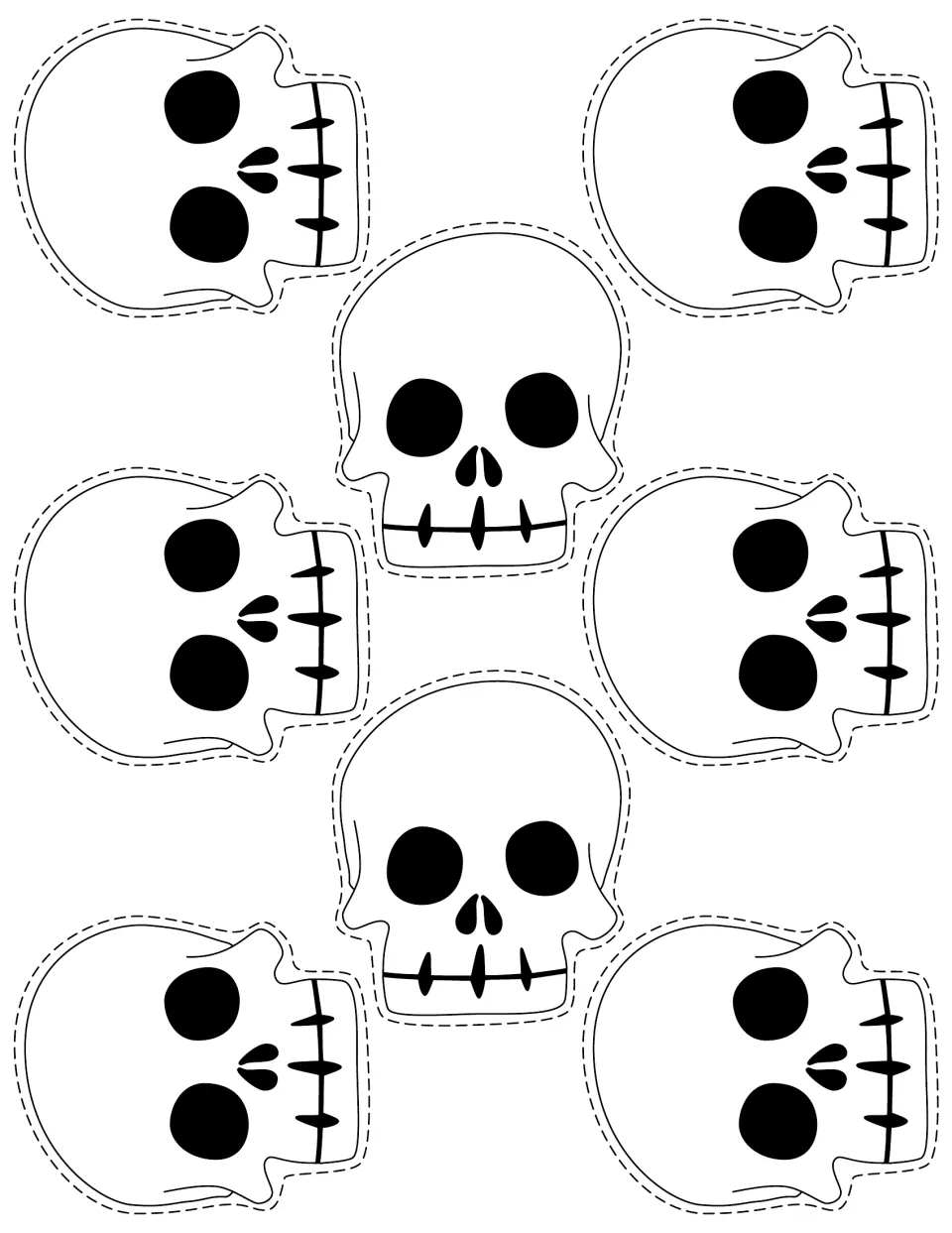 Skull cut-outs: eight cartoon skulls for students to cut out and use as heads on their cotton-swab skeletons