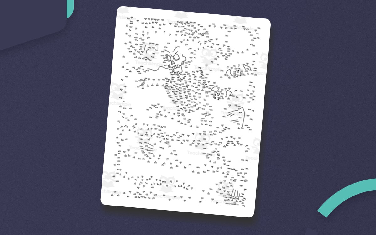 Skeleton Dot-to-Dot / Connect the Dots Halloween PDF preview: Three-page skeleton dot-to-dot