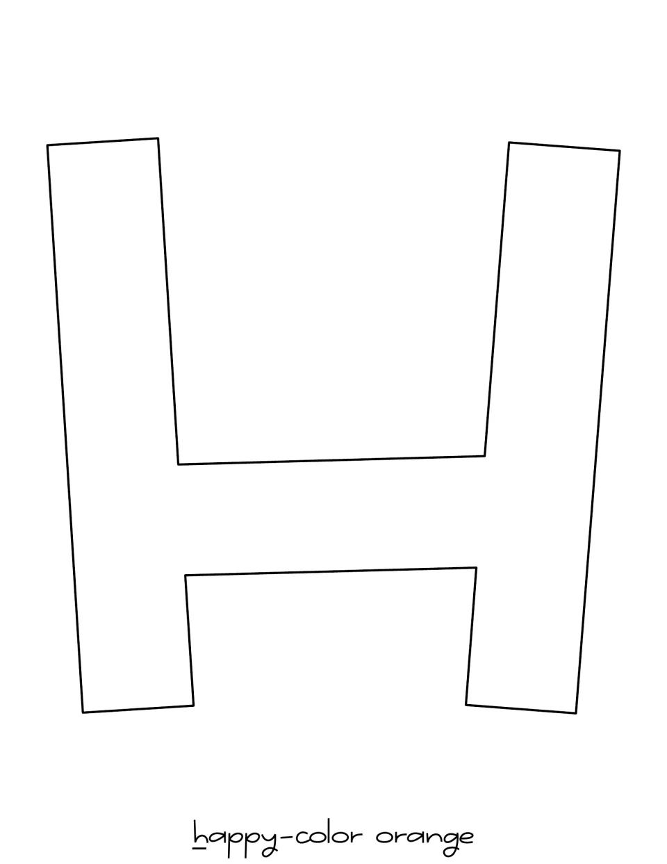 Outline capital H for Happy in the Halloween display, printed alone with a label specifying orange