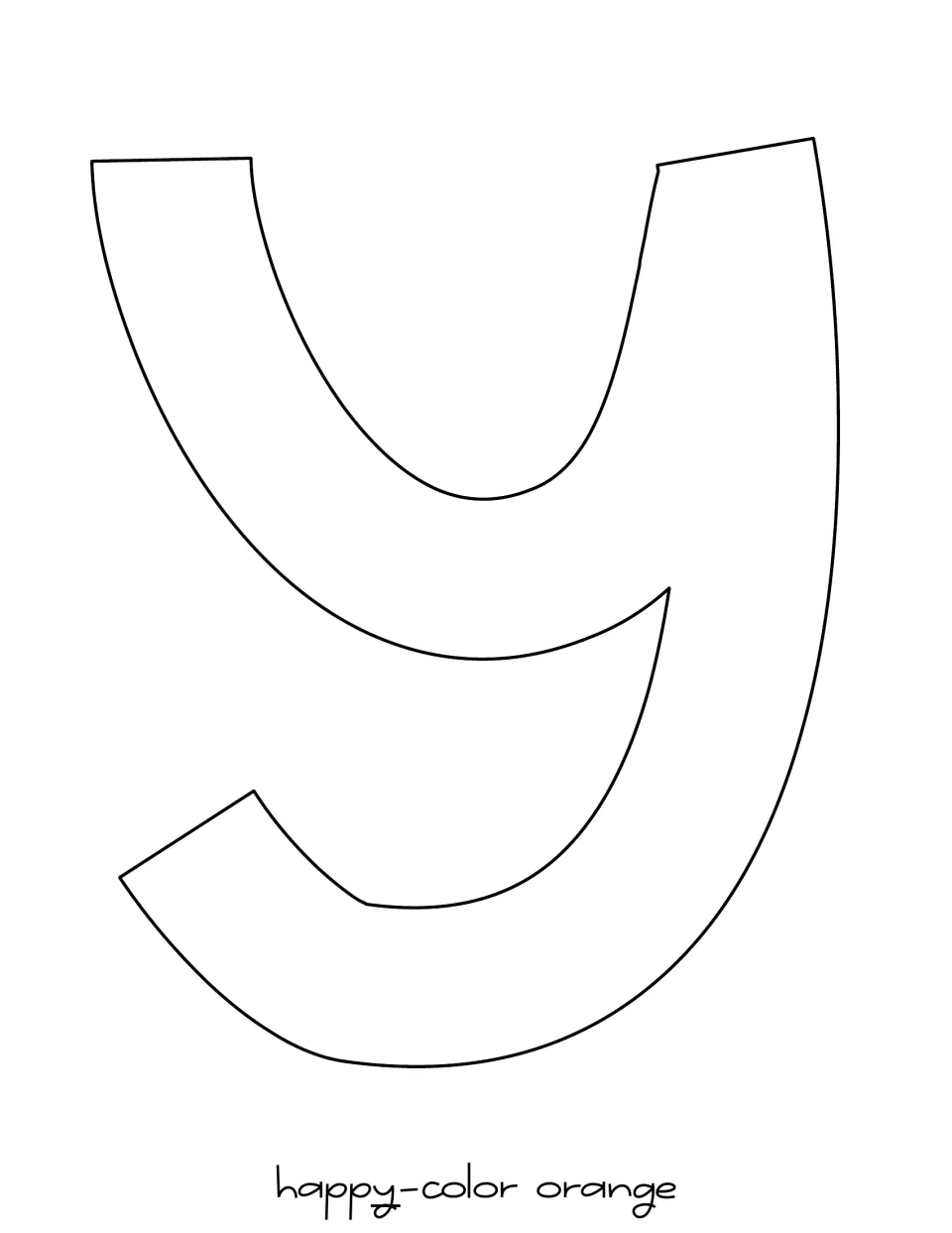 Outline lowercase y for Happy in the Halloween display, printed alone with a label specifying orange