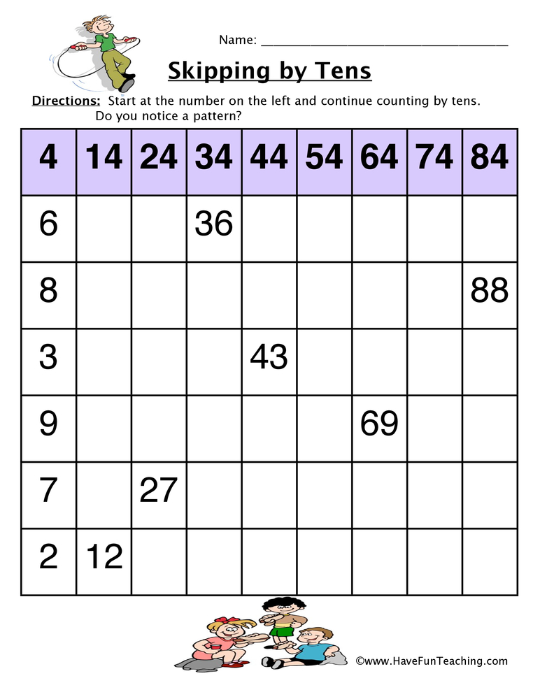 skip count by tens chart worksheet by teach simple