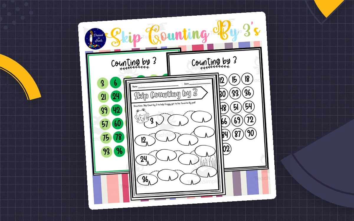 Skip Counting by 3 cover with a dotted path and count-by-three prompt