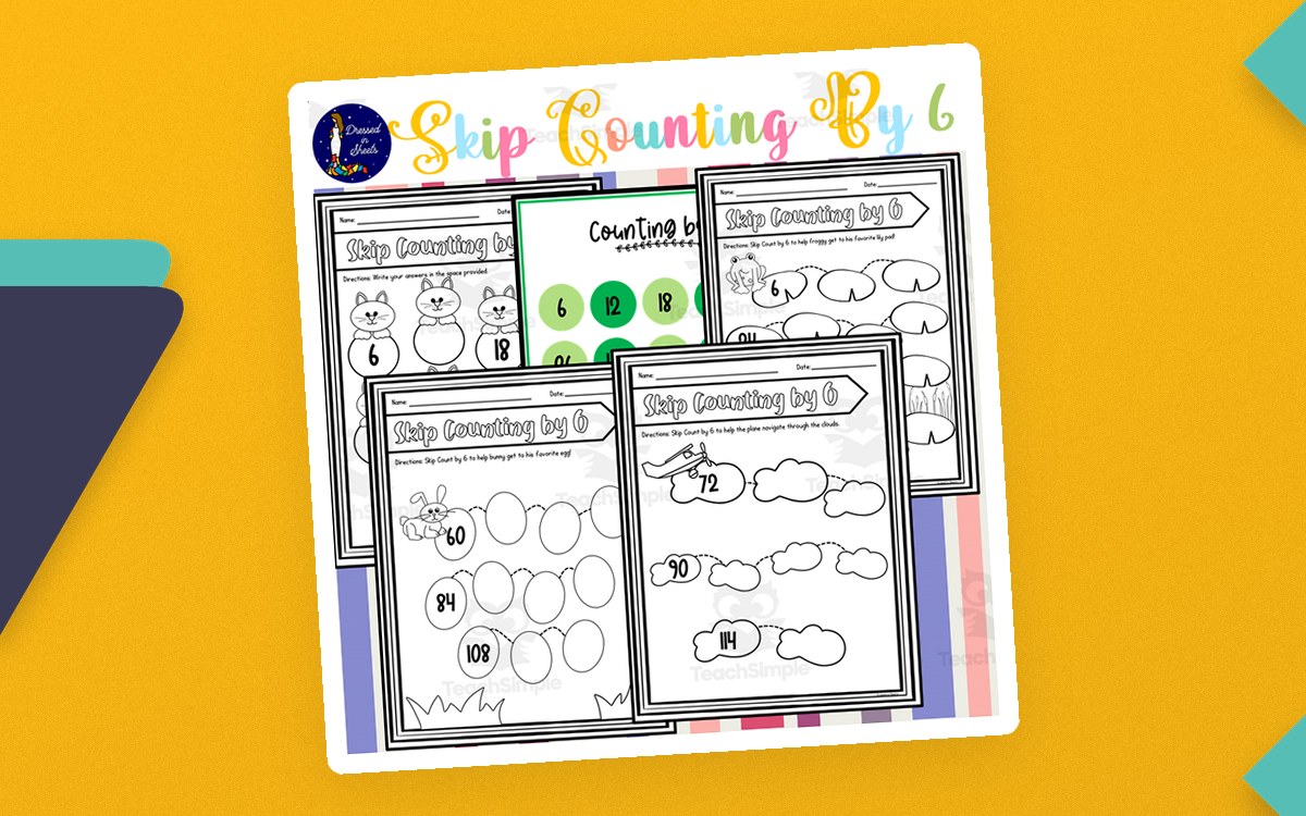 Skip Counting by 6 cover with a dotted path and count-by-six prompt