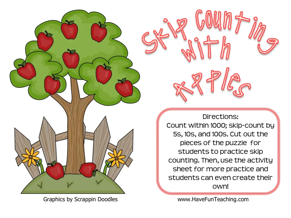 Skip Counting with Apples cover: apple tree art and directions to skip-count by 5s, 10s and 100s within 1000