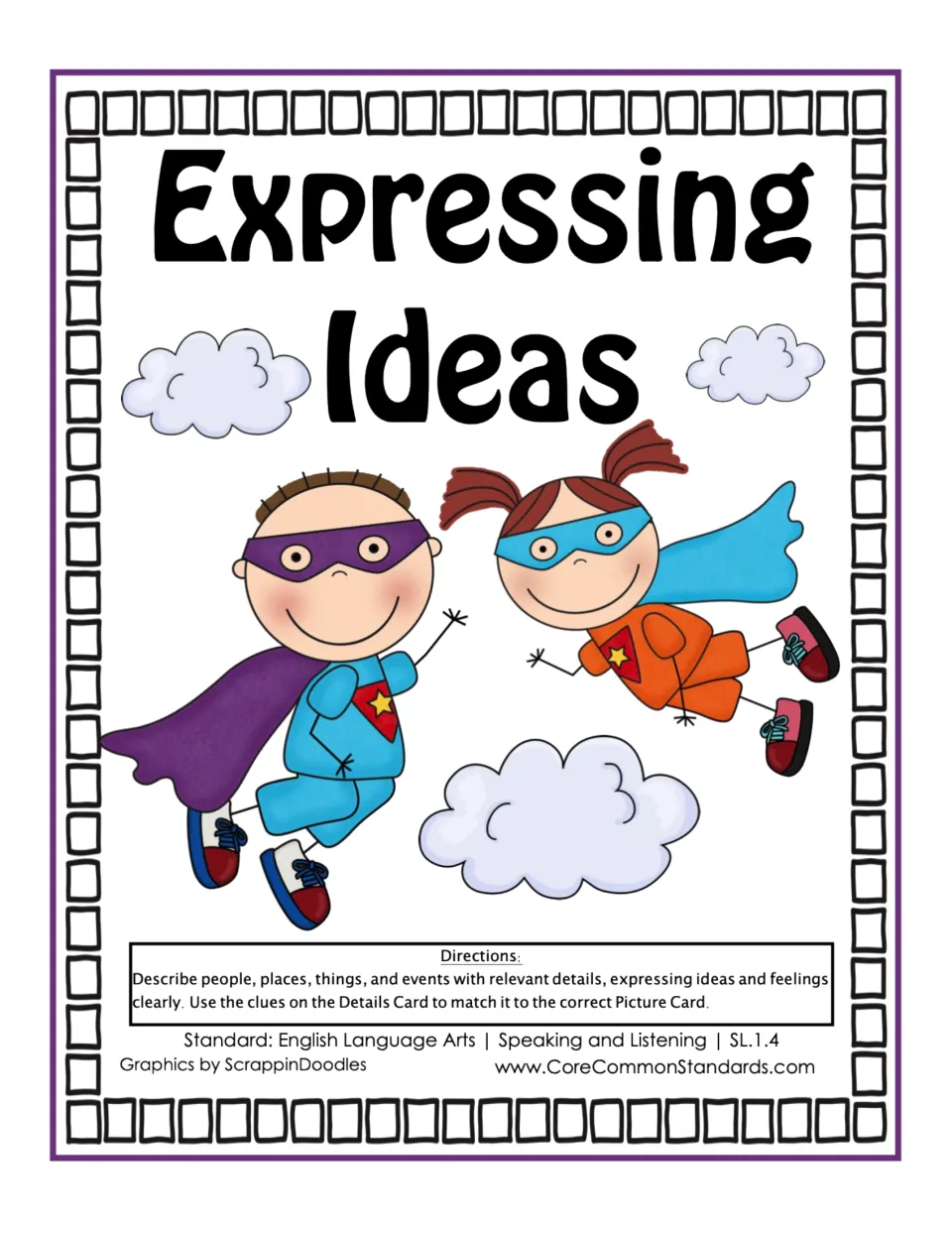 Expressing Ideas cover: directions to describe people, places, things, and events and match details to pictures
