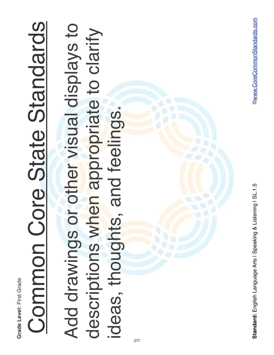 SL.1.5 standard statement: add drawings or other visual displays to clarify ideas, thoughts, and feelings.