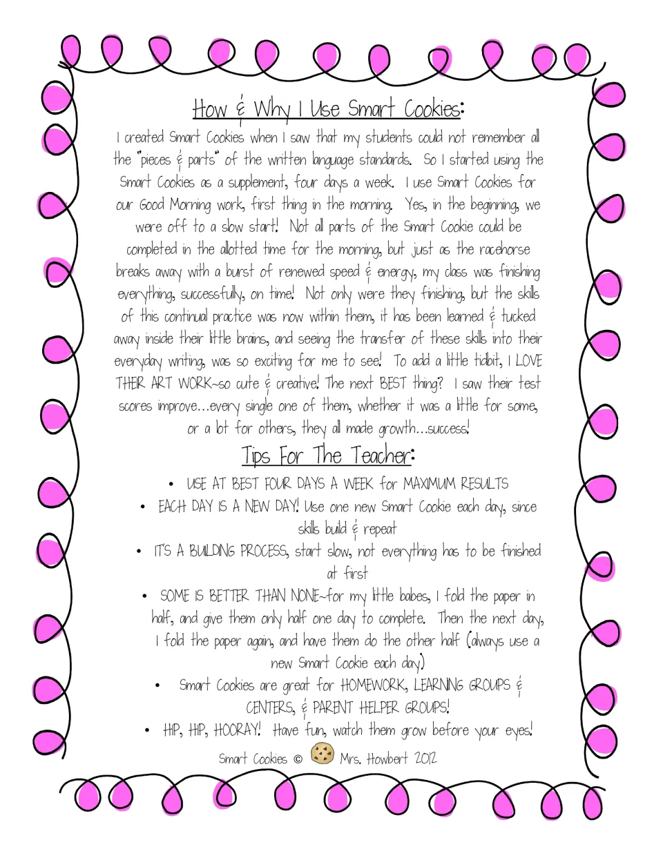 Teacher tips explain using a new practice sheet four days a week and assigning half a sheet when needed