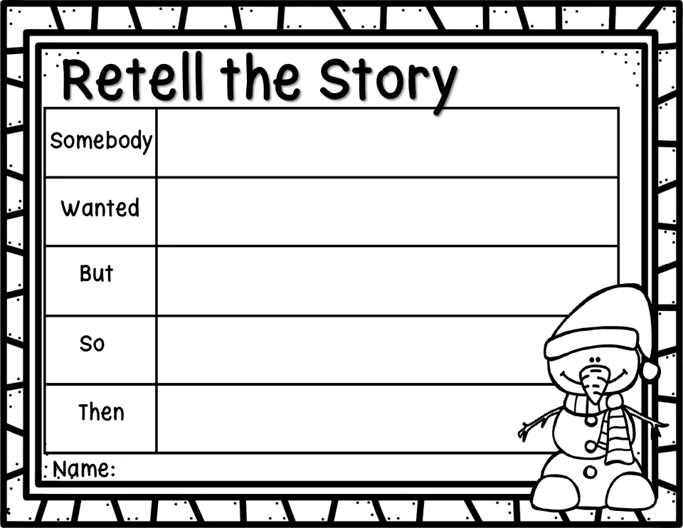 Story retelling: students complete Somebody, Wanted, But, So, Then to summarize what happened to Sneezy