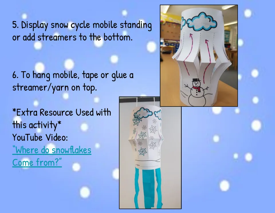 Mobile directions, steps 5–6: display standing, add streamers, or attach a streamer or yarn on top to hang