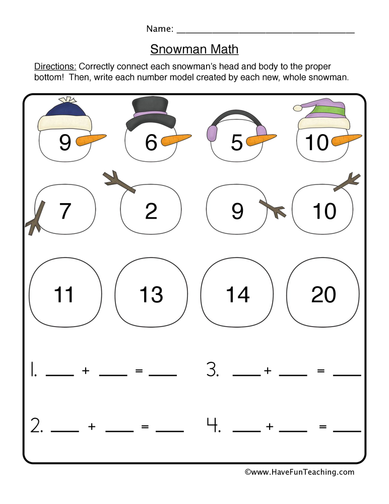 Snowman Math Worksheet teaching resource preview