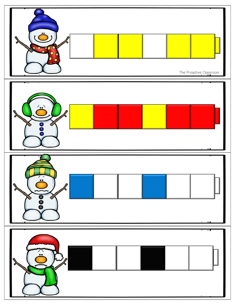 ABB pattern cards: white-yellow-yellow, yellow-red-red, blue-white-white and black-white-white cube rows to continue