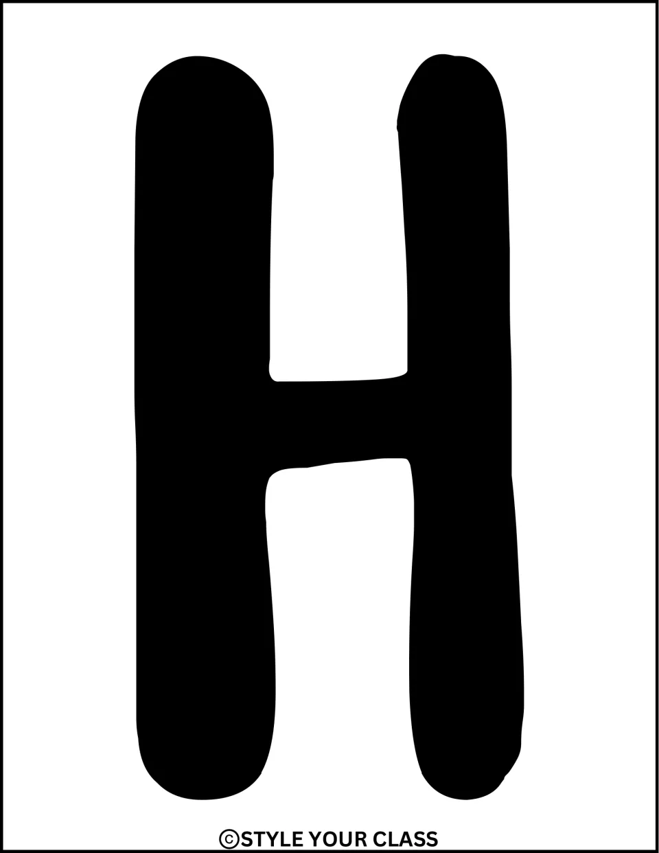 Door title letter: a full-page solid black capital H to cut out and place second in the winter door heading