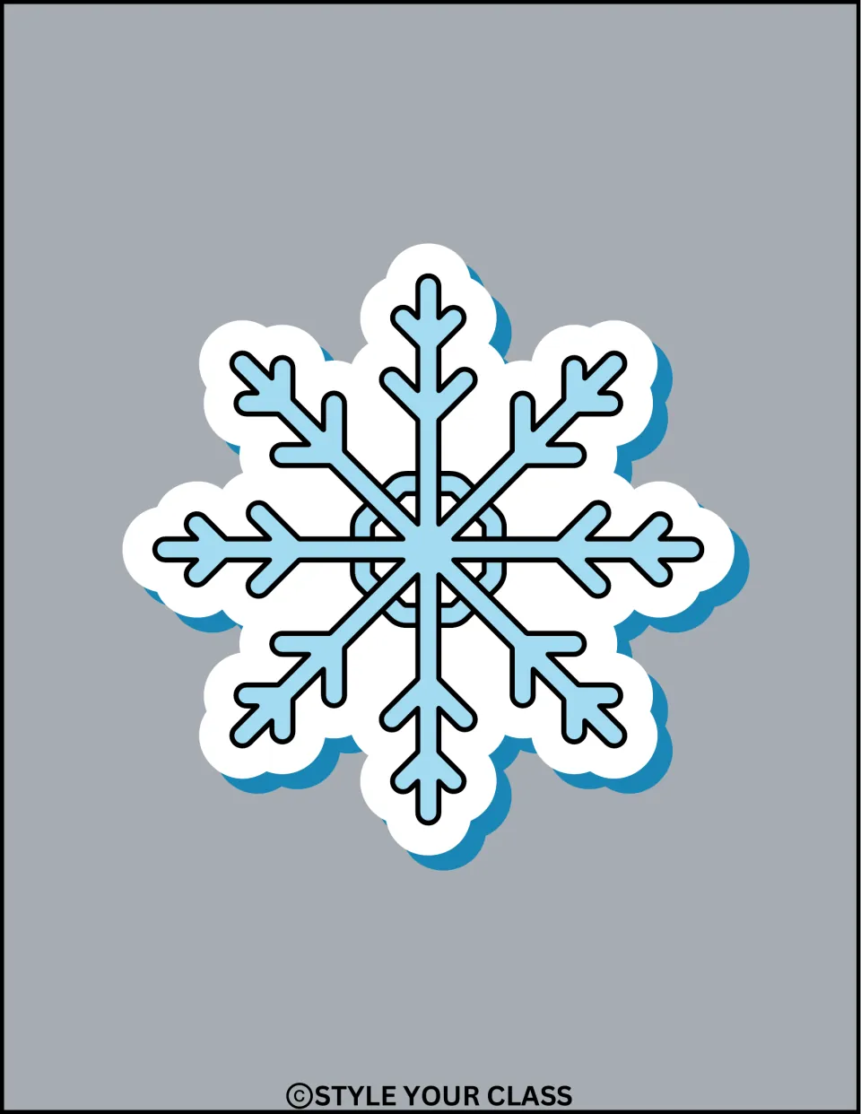 Snowflake decoration: one medium light-blue snowflake with a white outline on a gray background for cutting out