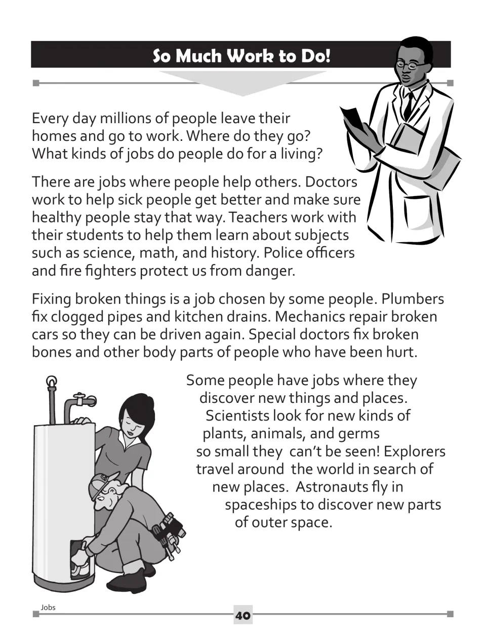Jobs article part 1: doctors, teachers, police officers, plumbers, mechanics, scientists, explorers and astronauts
