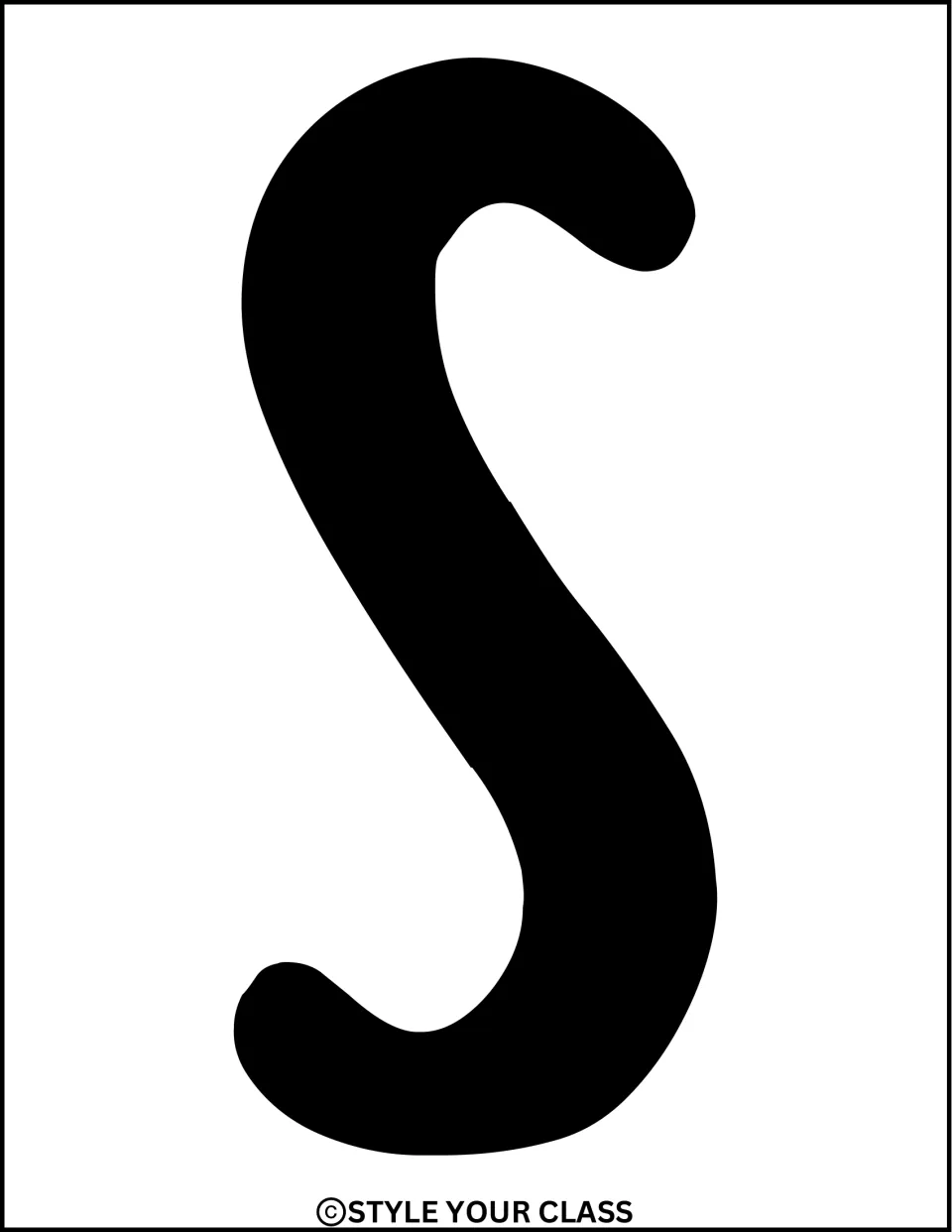 Letter S cut-out: full-page solid black bubble letter S for spelling the display title on a door or bulletin board