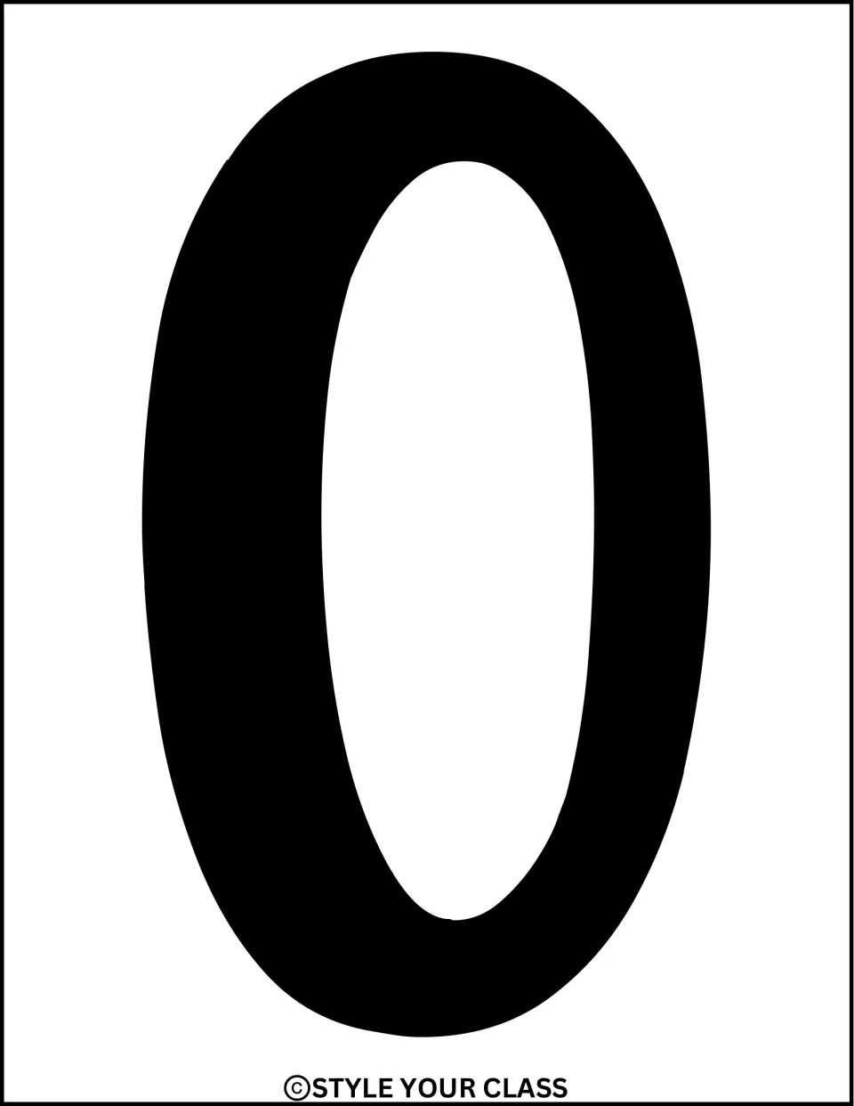 Letter O cut-out: full-page solid black rounded letter O with an open center, part of the door or board title lettering