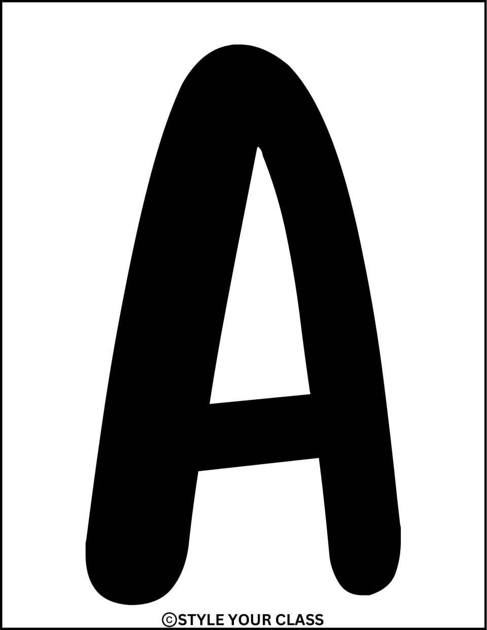 Letter A cut-out: full-page solid black hand-drawn capital A, one of the letters that spell out the display heading