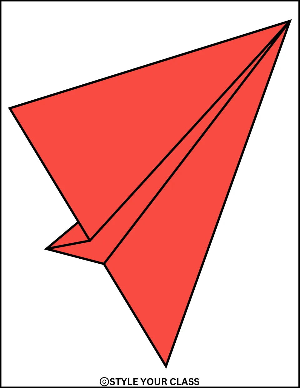 Paper airplane cut-out: one large red folded paper airplane angled upward across the page as a bold display piece