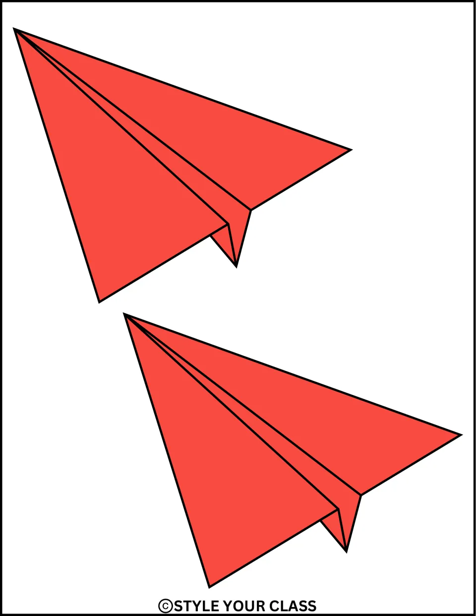 Paper airplane cut-outs: two medium red folded paper airplanes pointing up and left, for pairing with the pink set