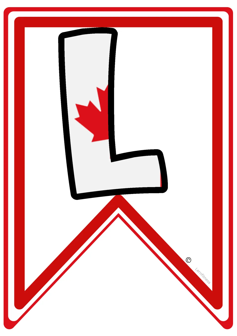 Letter L pennant with a Canadian flag design, the fourth letter of WORLD in the classroom soccer banner