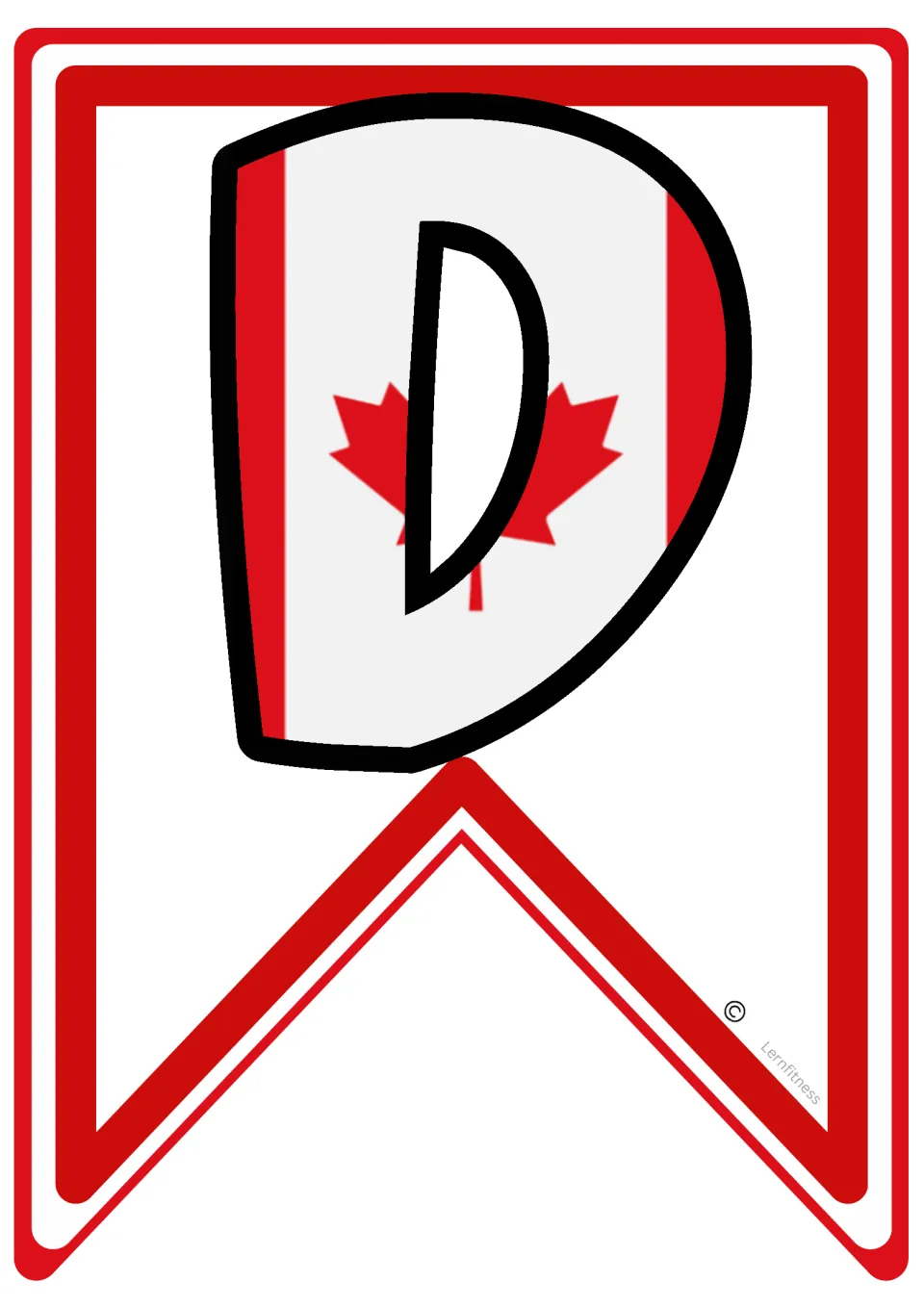 Letter D pennant with a Canadian flag design, completing the word WORLD in the classroom soccer banner