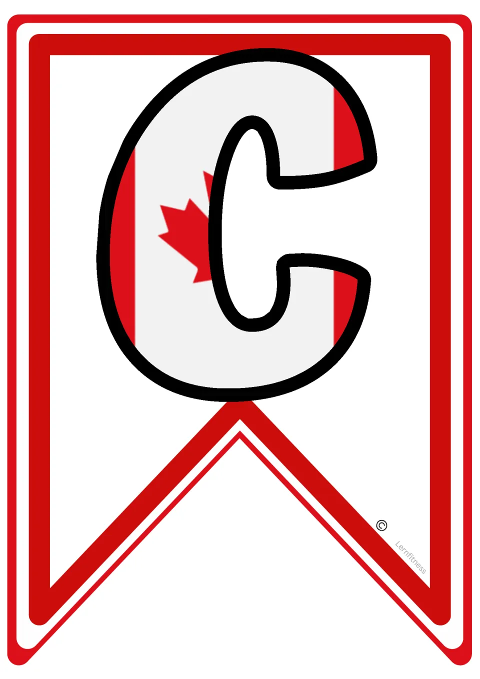 Letter C pennant with a Canadian flag design, beginning the word CUP in the classroom soccer banner